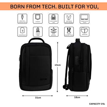 Alpha 25L Black Laptop Backpack