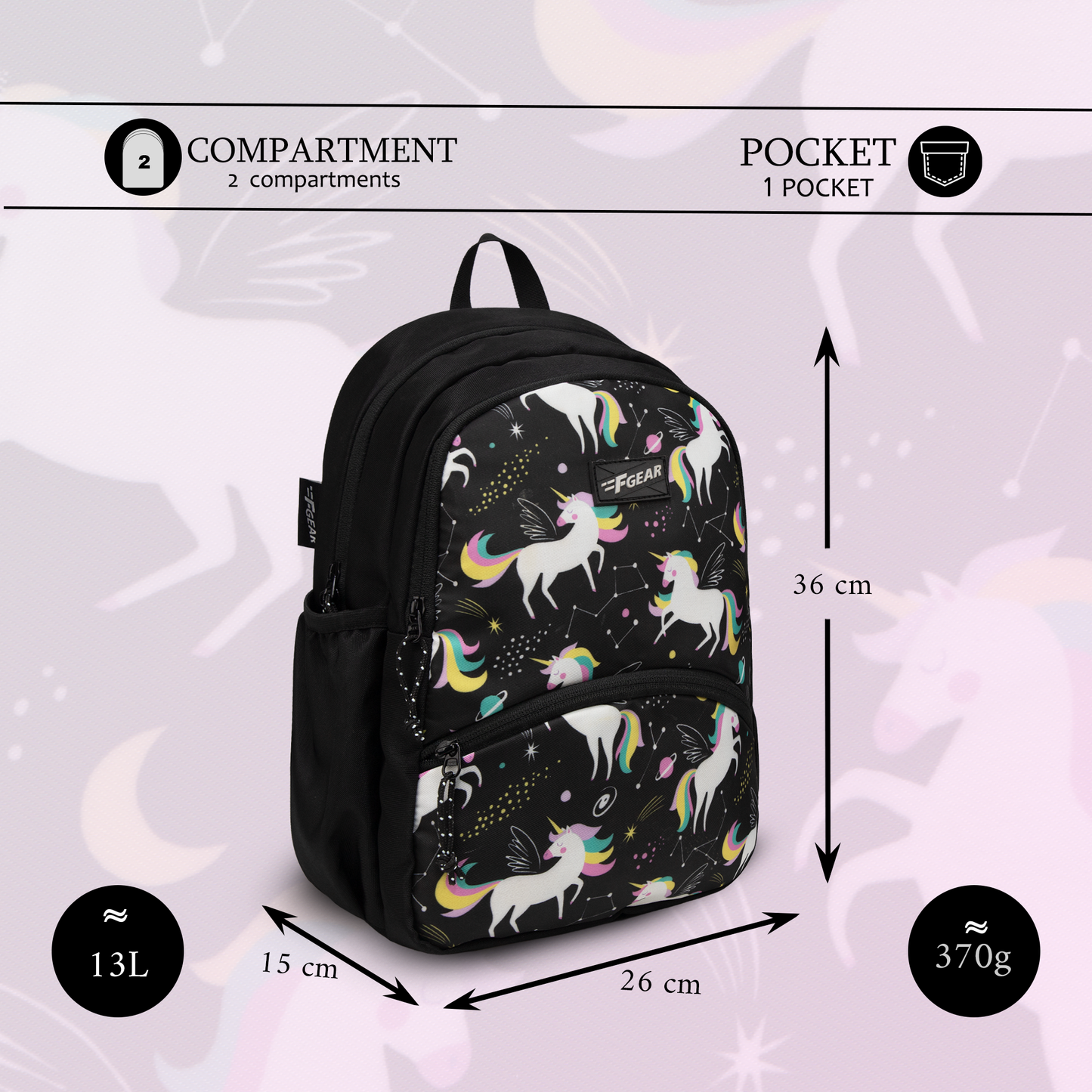 Brio 13L Black Unicorn Kids Backpack
