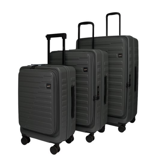 Sedona Front-Opening Strolley Steel Grey Set of 3 Suitcases