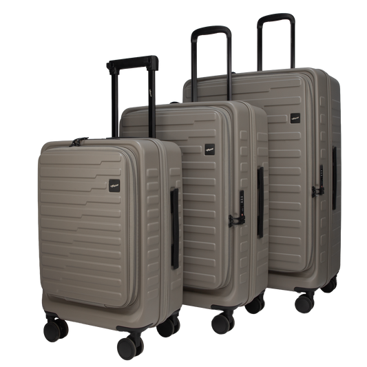 Sedona Front-Opening Strolley Taupe Set of 3 Suitcases