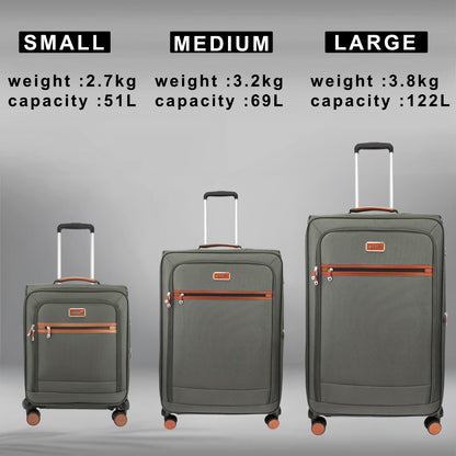 F Gear SoftAir Grey Set of 3 Suitcases
