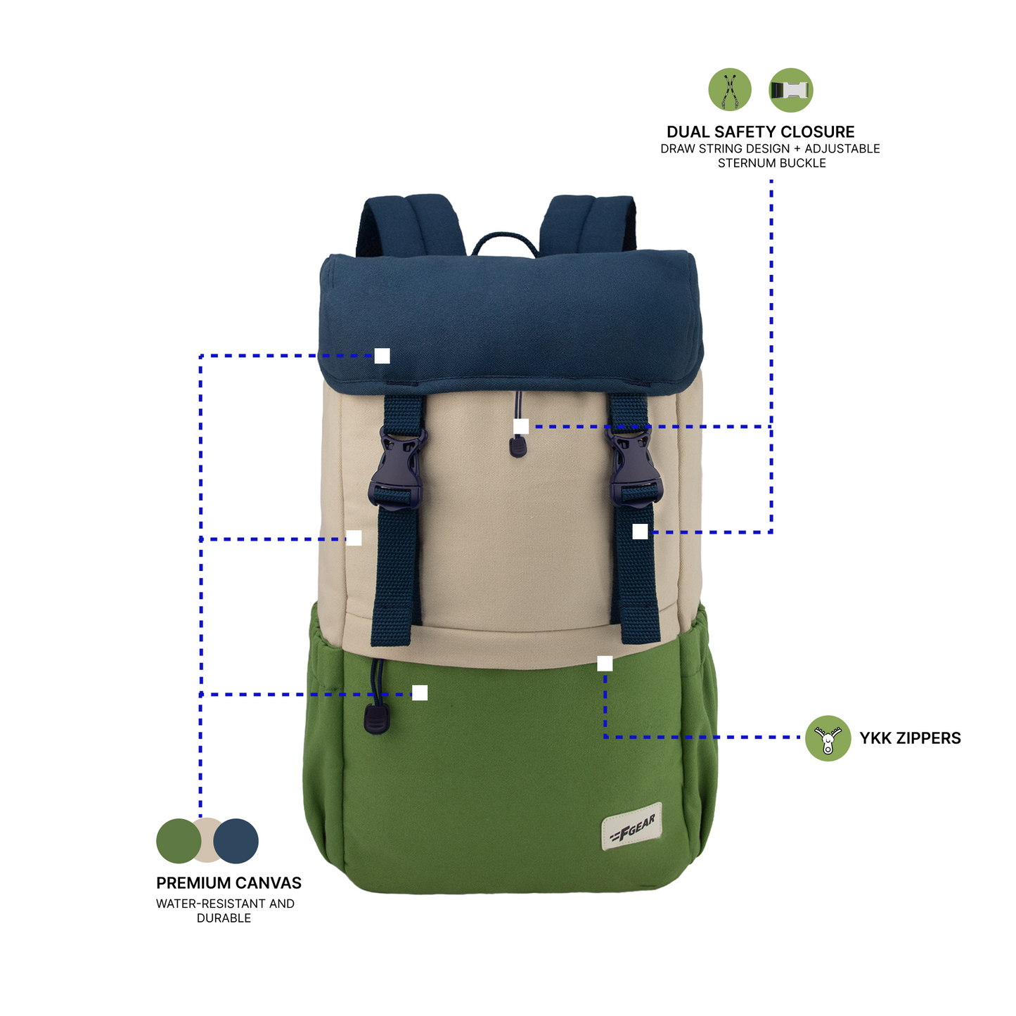 Dune 18L Navy Beige Mint Canvas Laptop Backpack