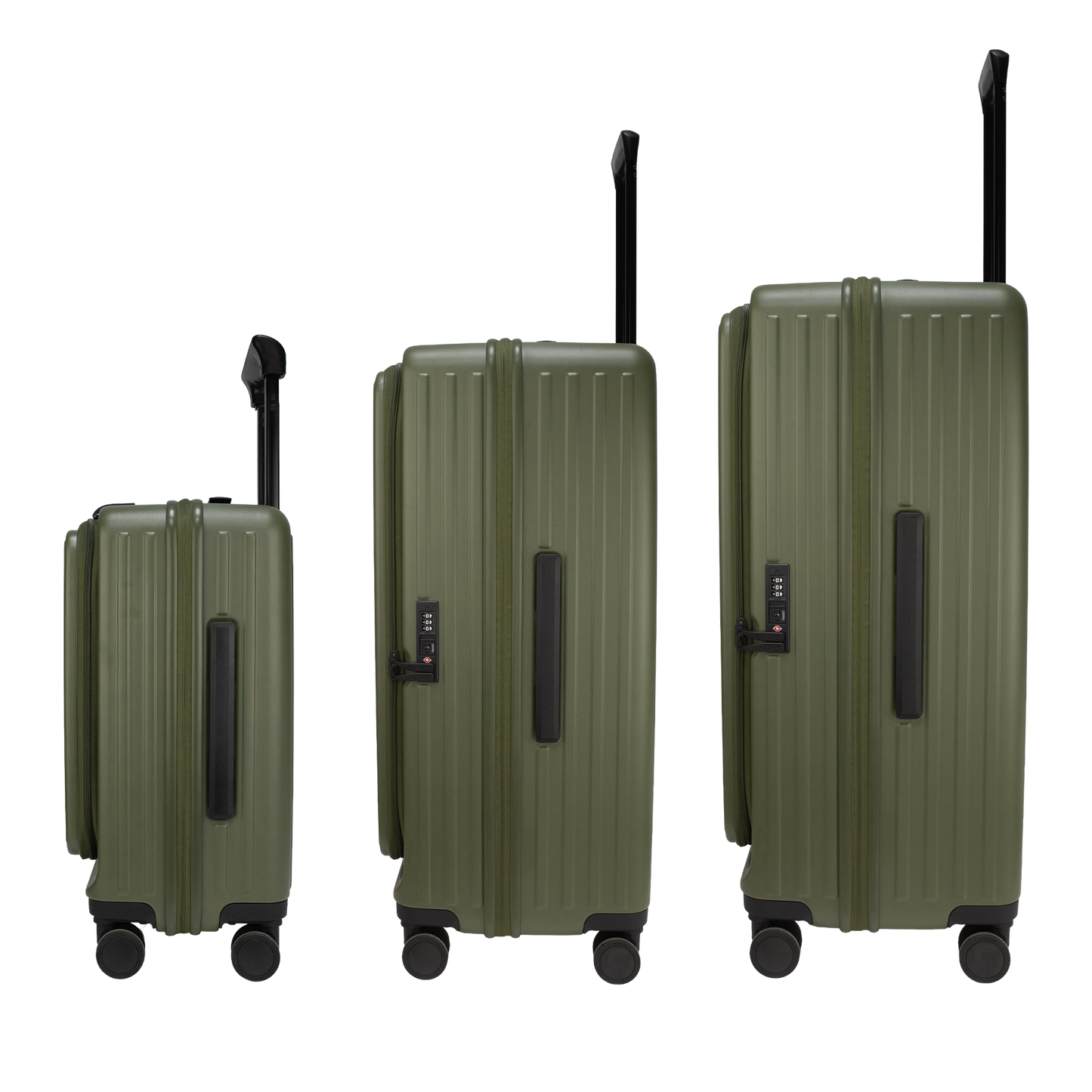Montreal Front-Opening Strolley Army Green Set of 3 Suitcases