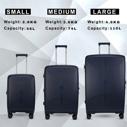 F Gear Myton Front Opening Navy Set of 3 Suitcases