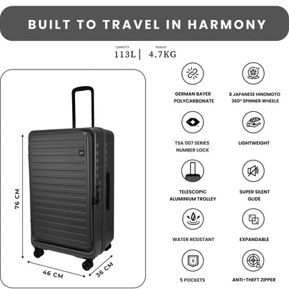 Windsor Steel Grey 76 cms Large Front Opening Trunk-Style Check-in Strolley with Expander