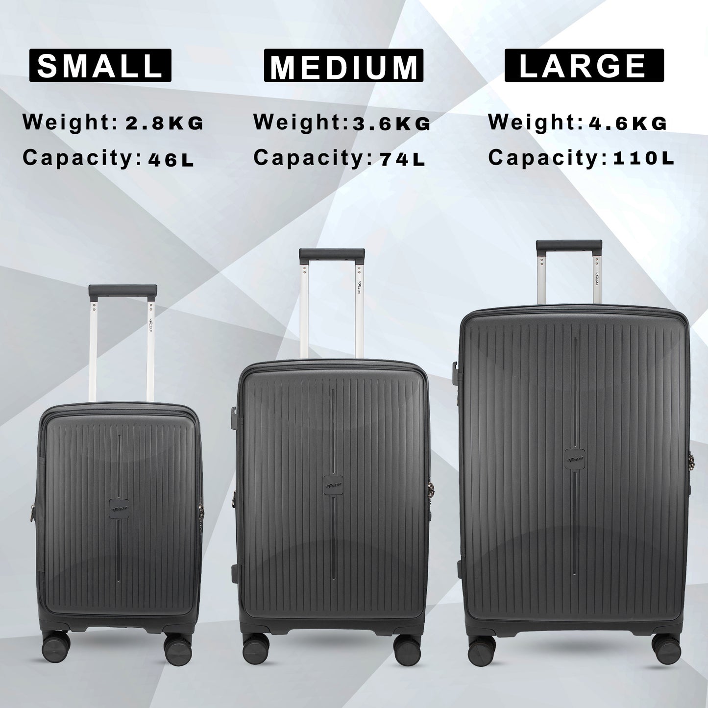 F Gear Myton Front Opening Dark Grey Set of 3 Suitcases