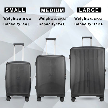 F Gear Myton Front Opening Dark Grey Set of 3 Suitcases