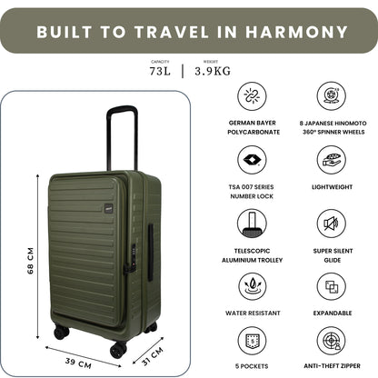 Windsor Army Green 68 cms Medium Front Opening Trunk-Style Check-in Strolley with Expander
