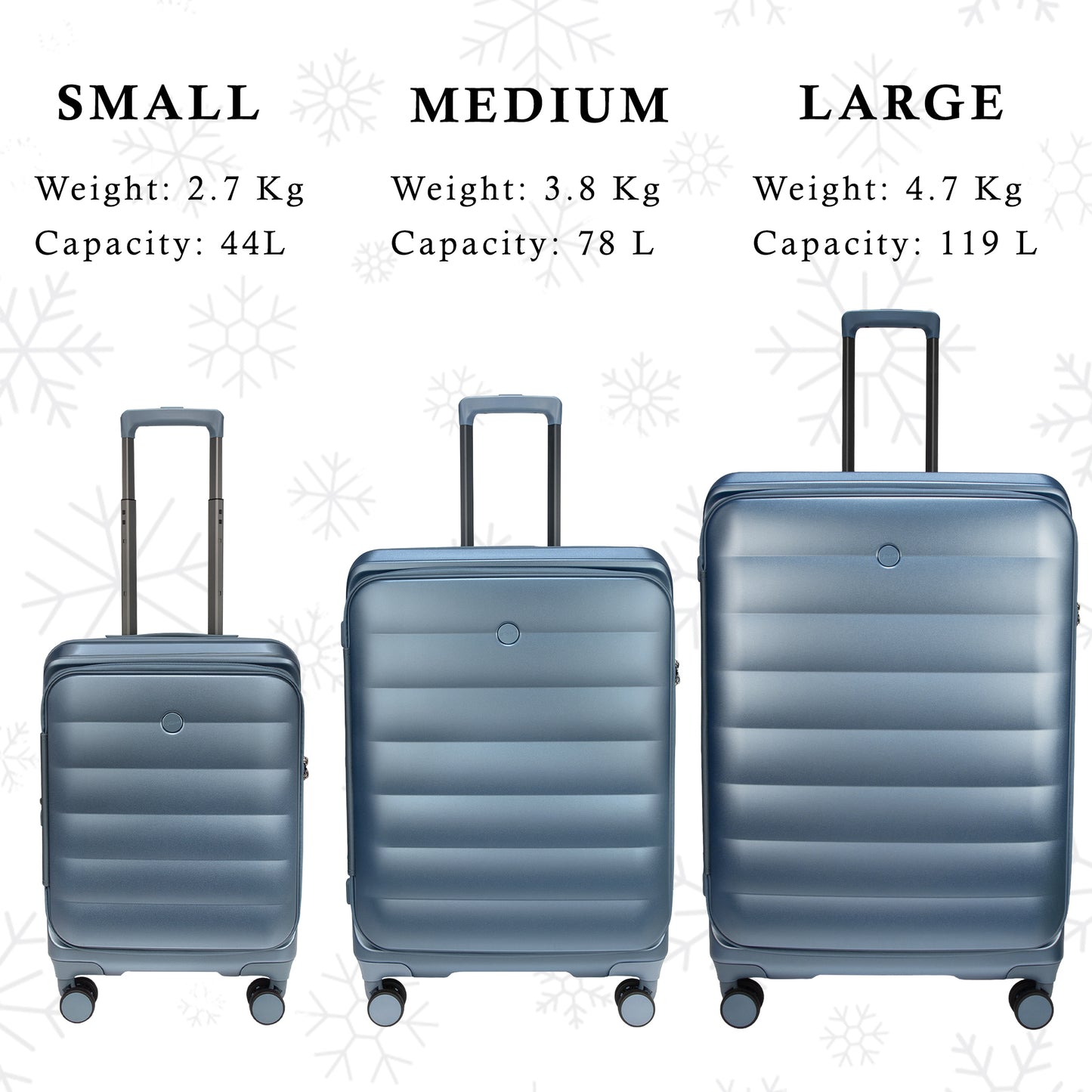 Valencia Front-Opening Strolley Pearl Blue Set of 3 Suitcases