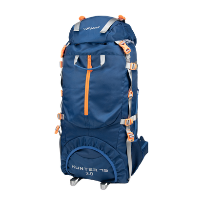 F Gear Hunter 75 2.0 Mettale Blue 75L Rucksack Trekking Backpack with Inbuilt Rain Cover