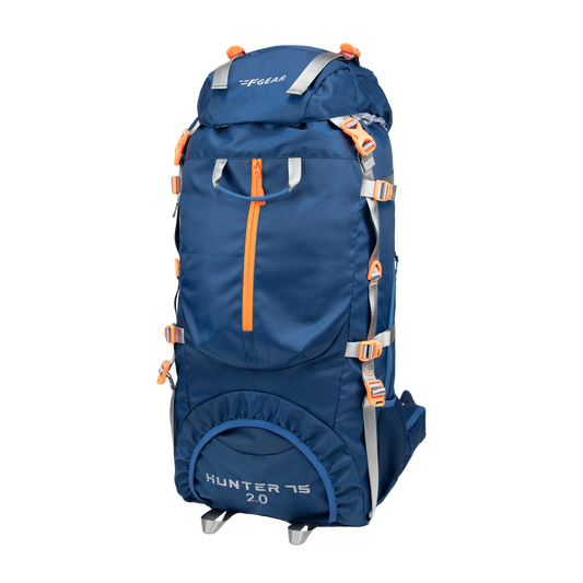F Gear Hunter 75 2.0 Mettale Blue 75L Rucksack Trekking Backpack with Inbuilt Rain Cover