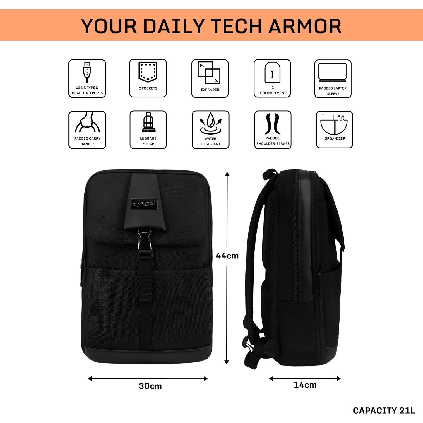 Rogue 21L Black Laptop Backpack