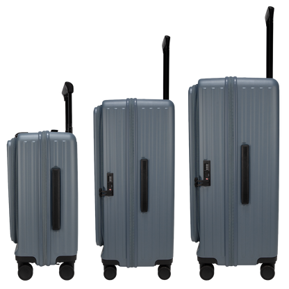 Montreal Front-Opening Strolley Stone Blue Set of 3 Suitcases