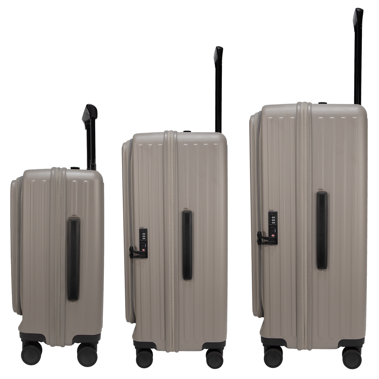 Montreal Front-Opening Strolley Taupe Set of 3 Suitcases