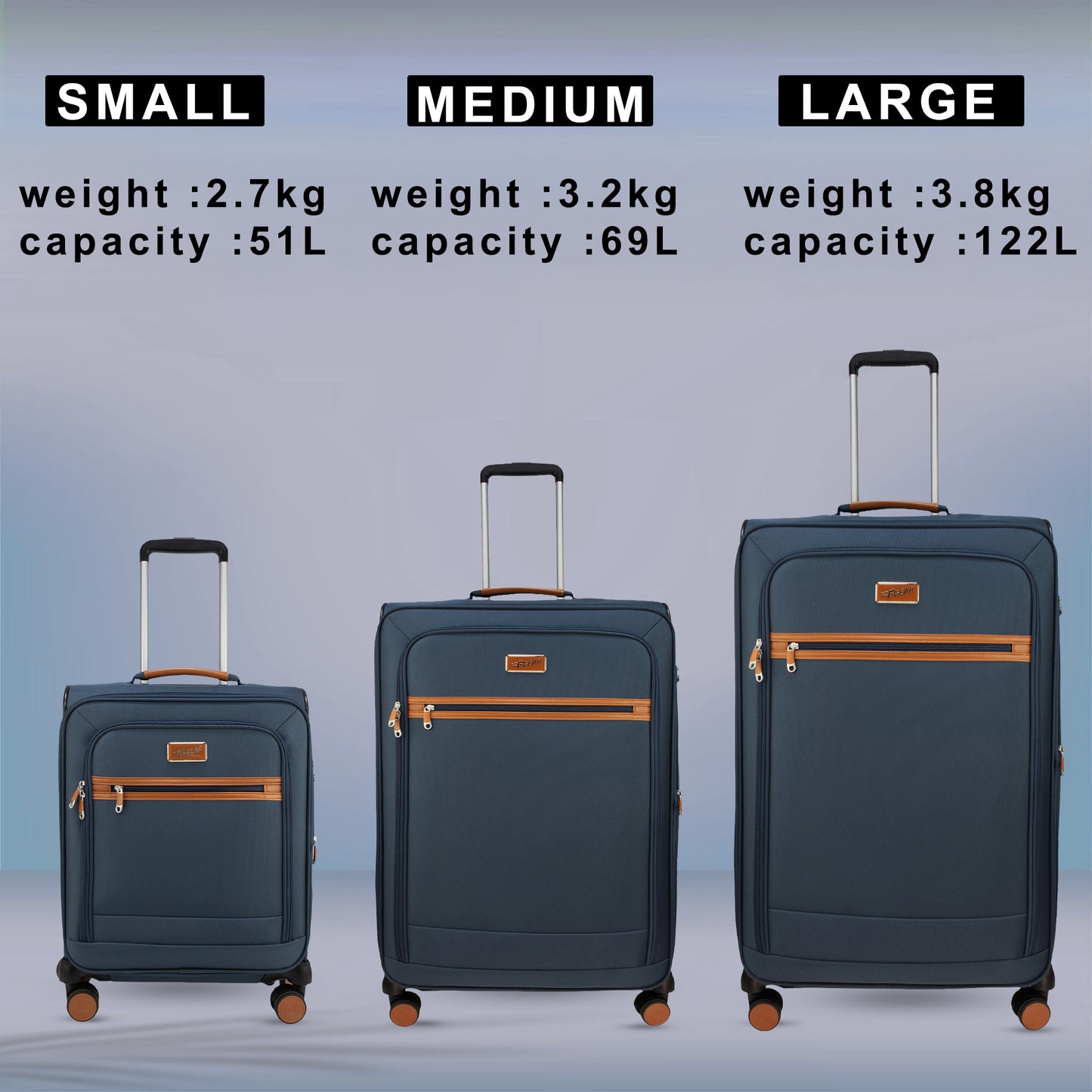 F Gear SoftAir Navy Set of 3 Suitcases