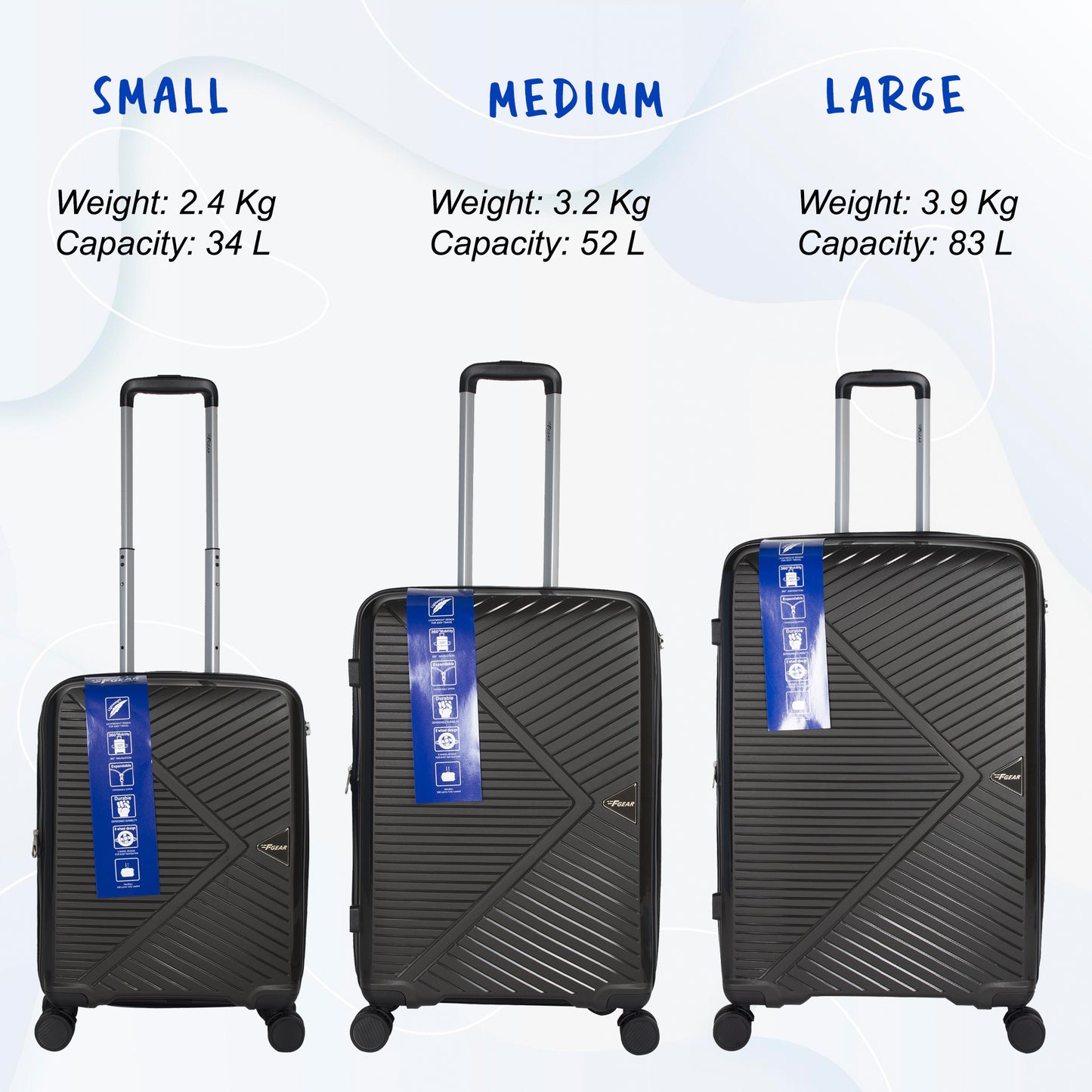 Goliath Dark Grey Expandable Cabin Suitcase Set of 3
