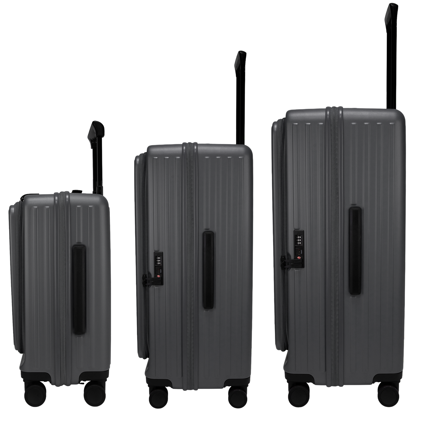 Montreal Front-Opening Strolley Steel Grey Set of 3 Suitcases