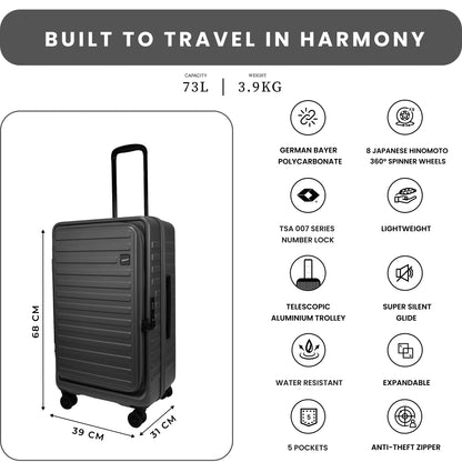 Windsor Steel Grey 68 cms Medium Front Opening Trunk-Style Check-in Strolley with Expander