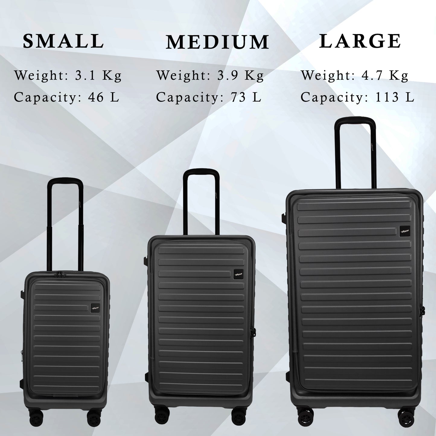 Windsor Steel Grey Set of 3 Suitcases