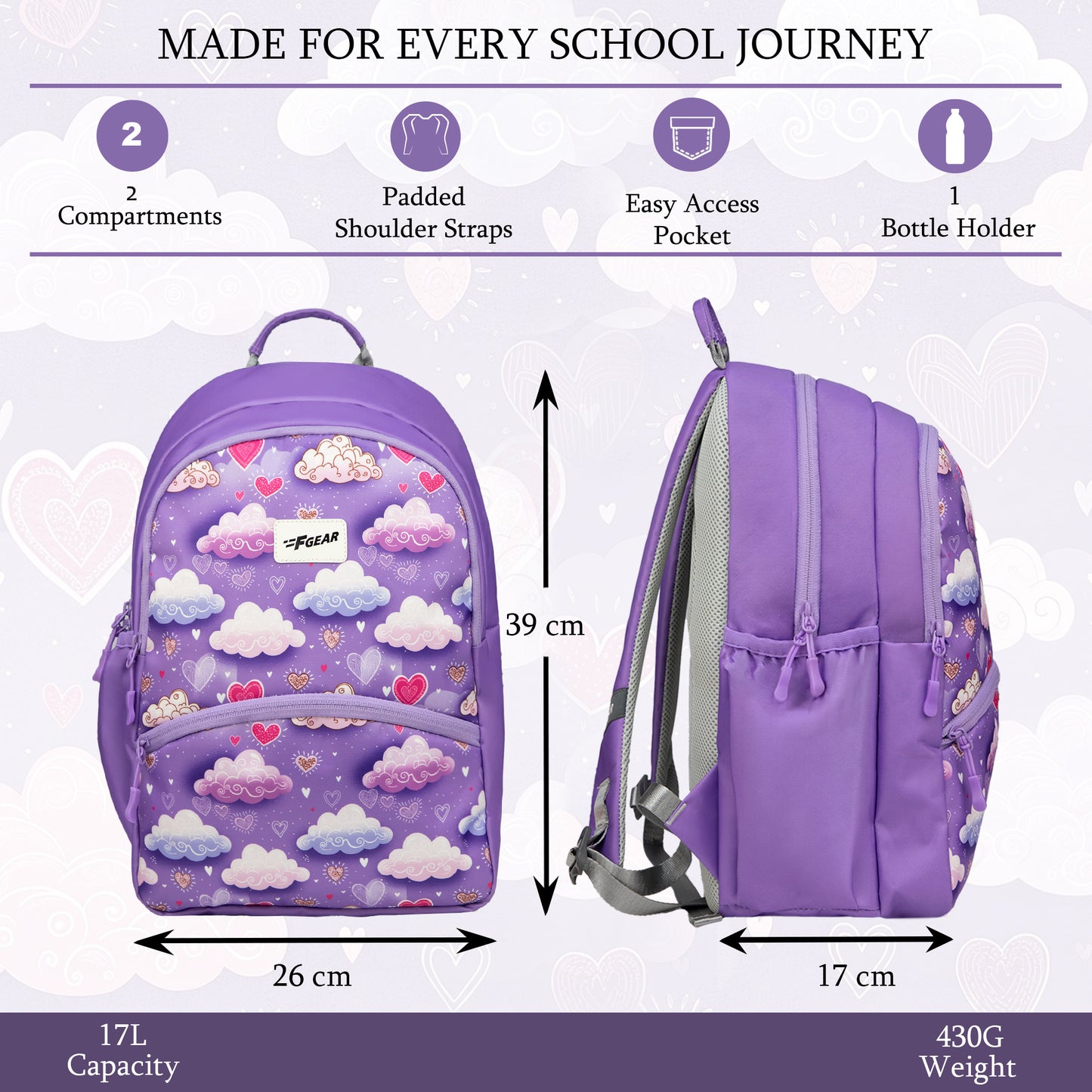 Brio L 17L Dreamy Clouds Lavender Backpack