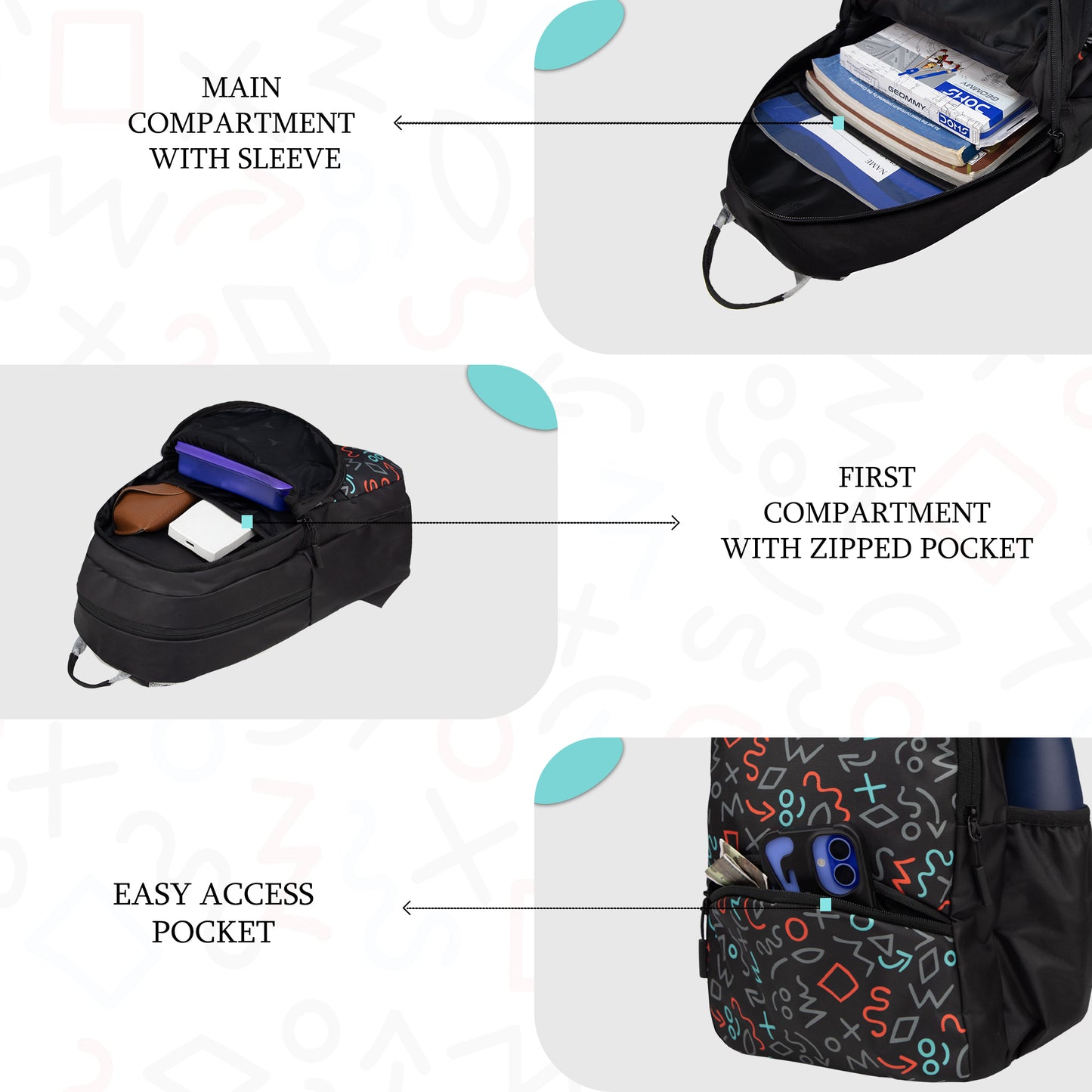 Brio L  17L Scrawls Black Backpack