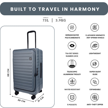 Windsor Stone Blue 68 cms Medium Front Opening Trunk-Style Check-in Strolley with Expander