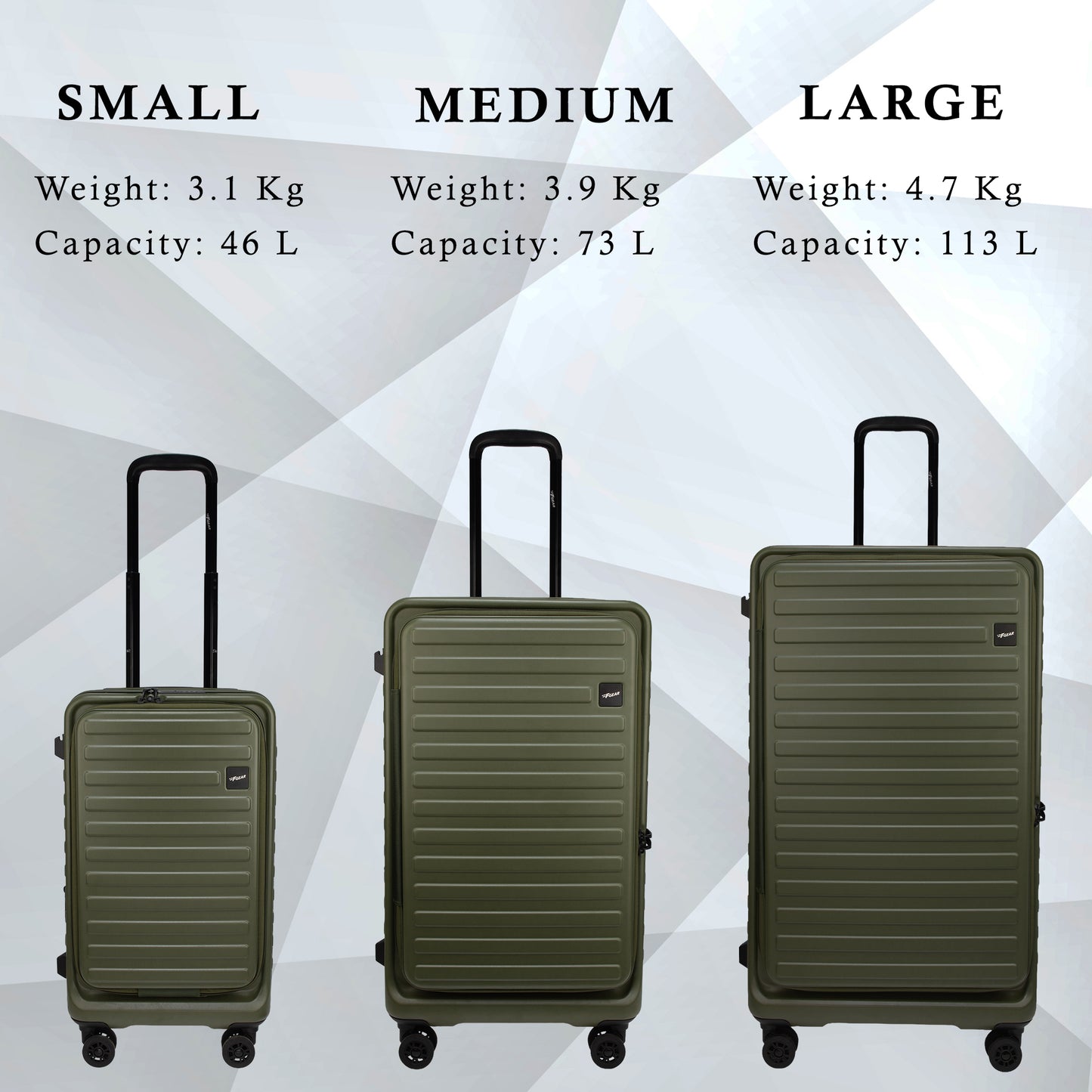 Windsor Army Green Set of 3 Suitcases