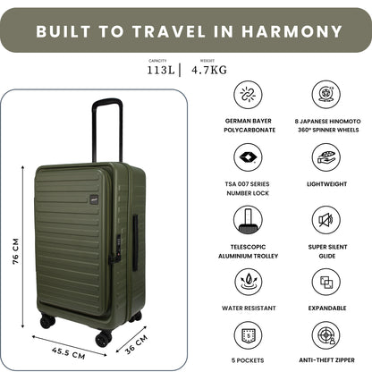 Windsor Army Green 76 cms Large Front Opening Trunk-Style Check-in Strolley with Expander
