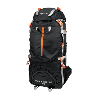 F Gear Hunter 75 2.0 Black 75L Rucksack Trekking Backpack with Inbuilt Rain Cover