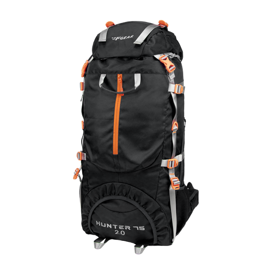 F Gear Hunter 75 2.0 Black 75L Rucksack Trekking Backpack with Inbuilt Rain Cover