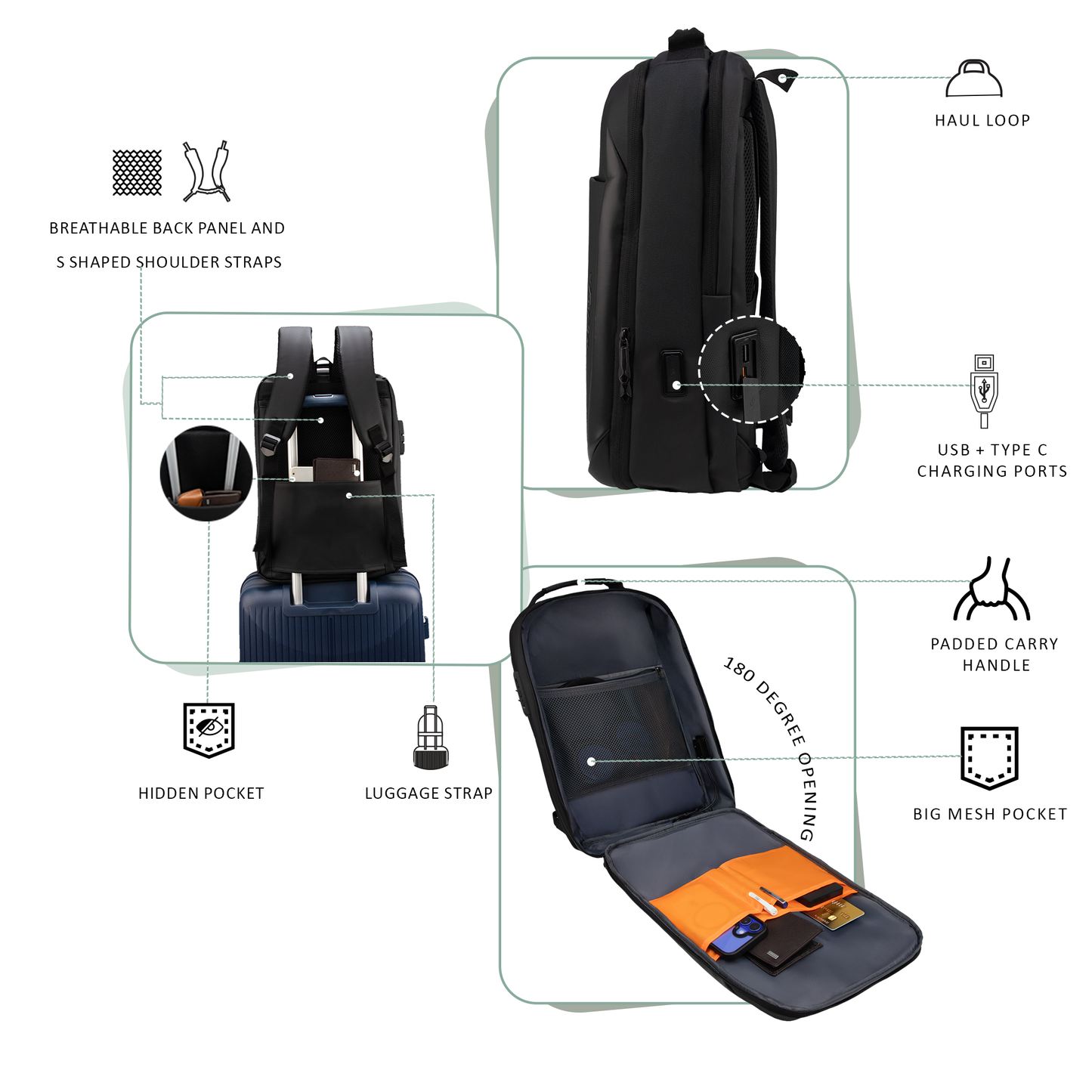 Phoenyx 24L Black Laptop Backpack