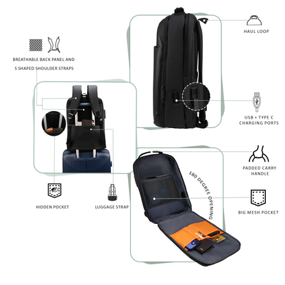 Phoenyx 24L Black Laptop Backpack