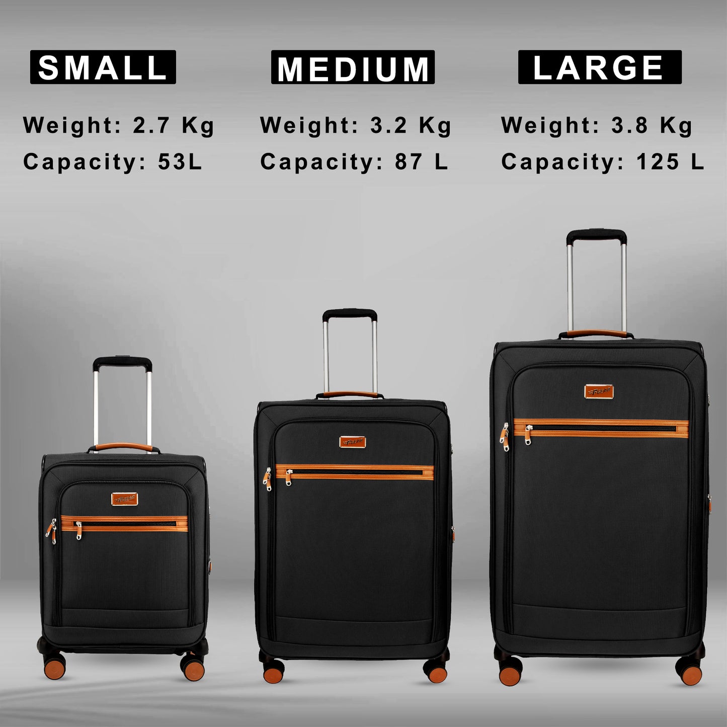 SoftAir Black Set of 3 Suitcases