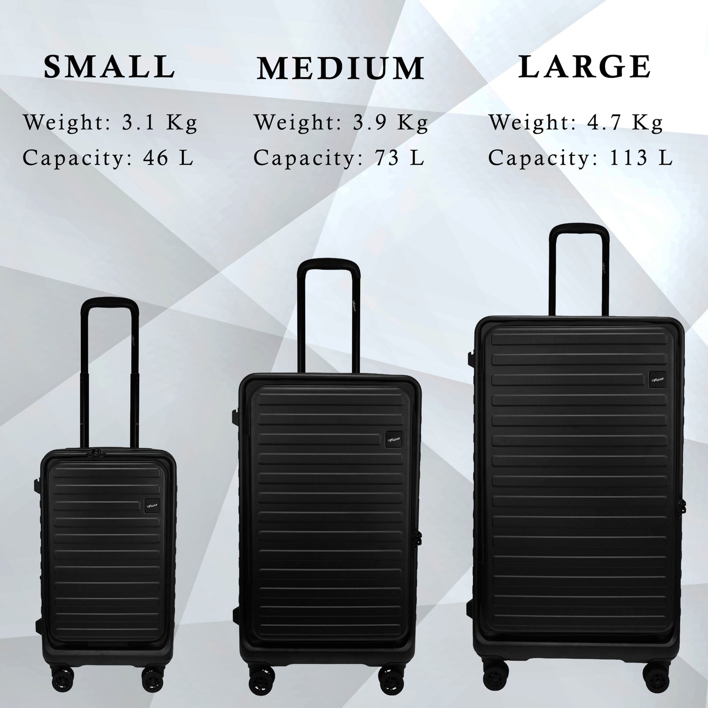 Windsor Black Set of 3 Suitcases