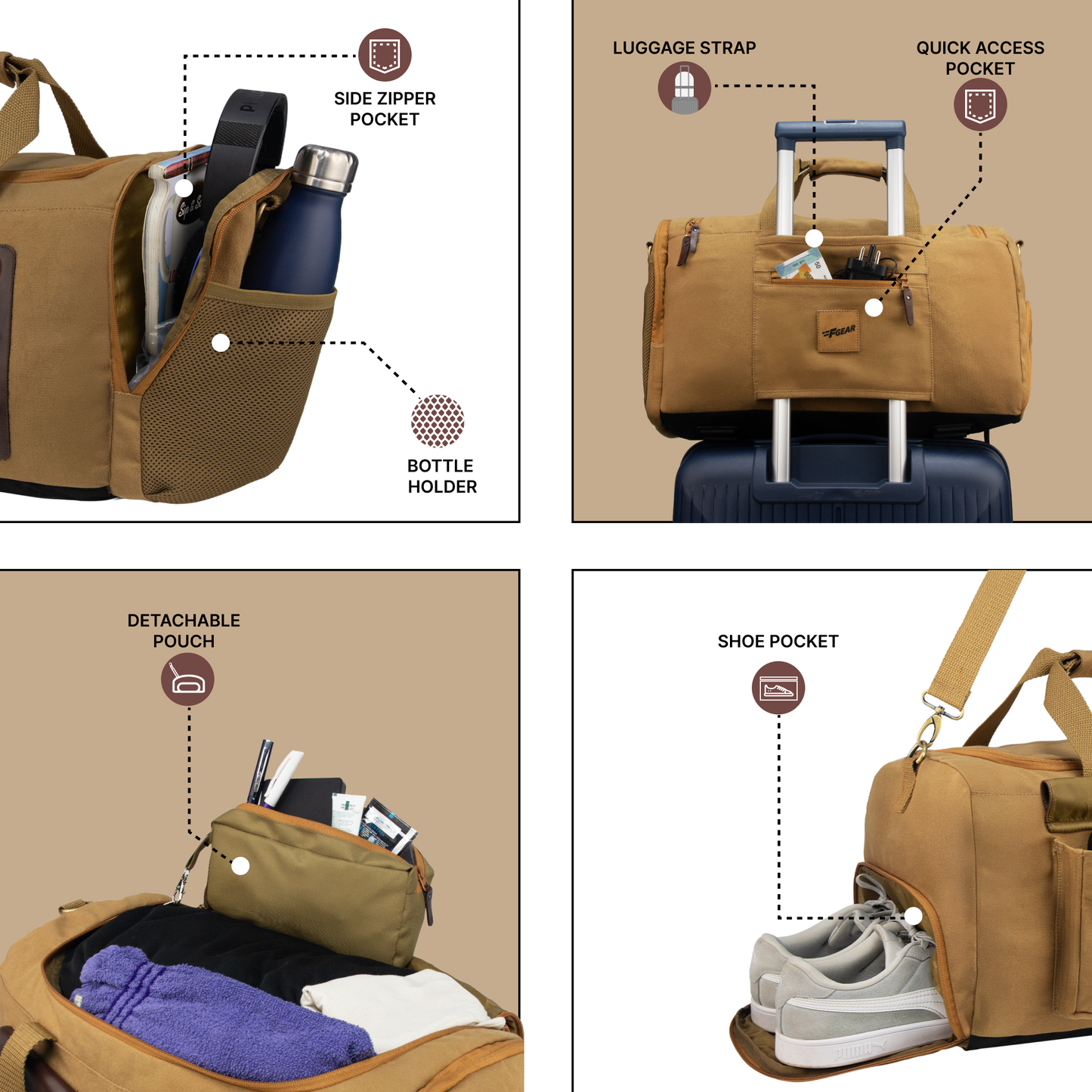 Cairo 38L Canvas Khaki Duffle Bag