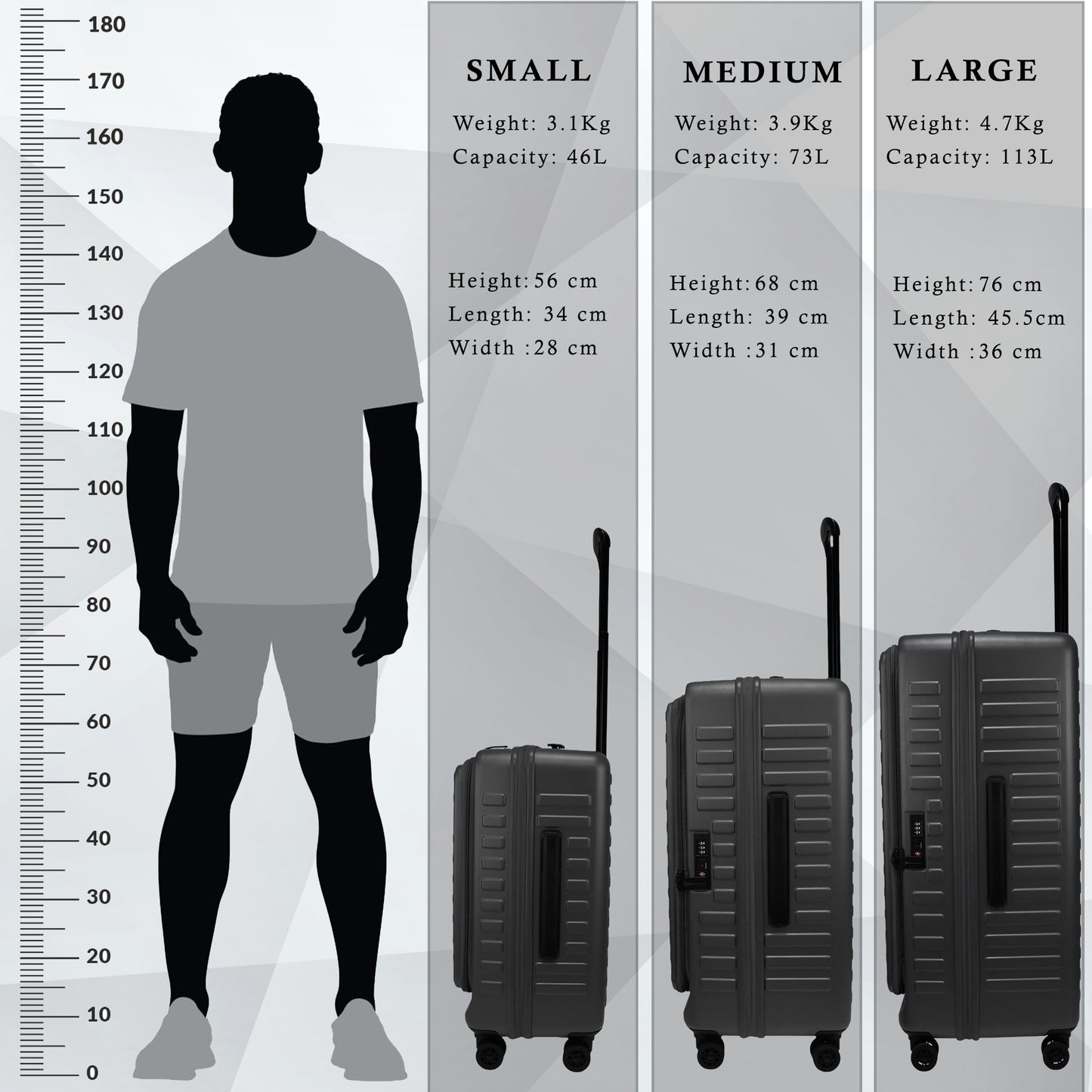 Windsor Steel Grey Set of 3 Suitcases