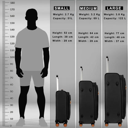 F Gear SoftAir Black Set of 3 Suitcases