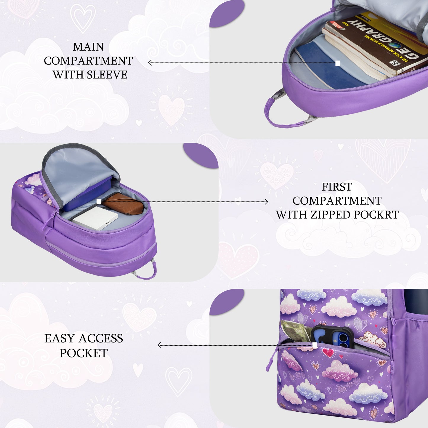 Brio L 17L Dreamy Clouds Lavender Backpack