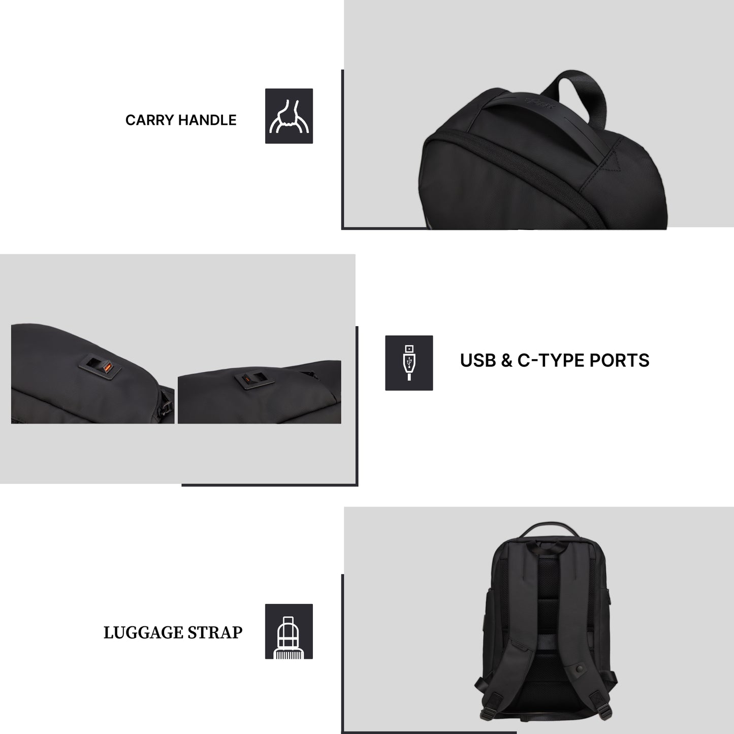 Bellagio 20L Black Laptop Backpack