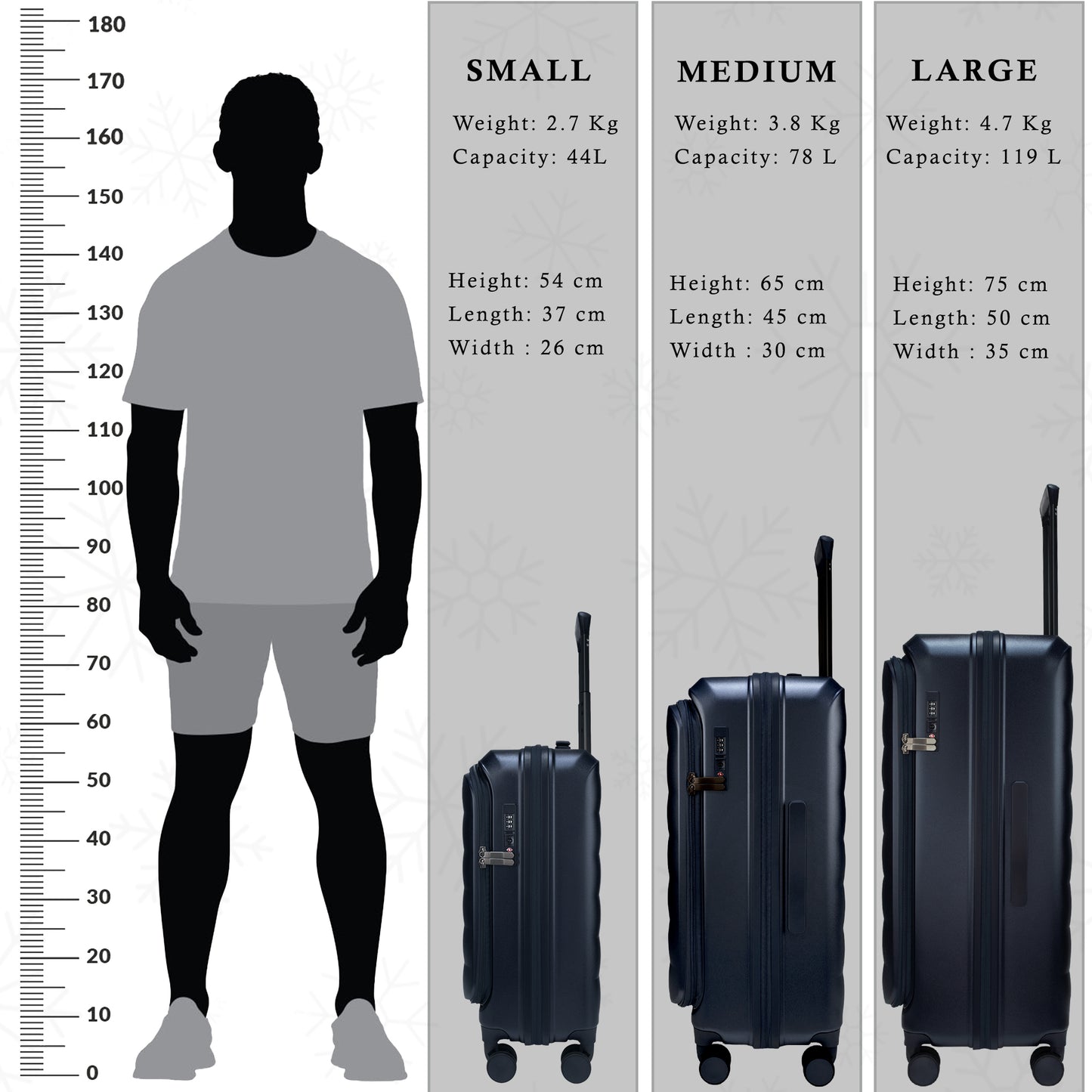 Valencia Front-Opening Strolley Navy Set of 3 Suitcases