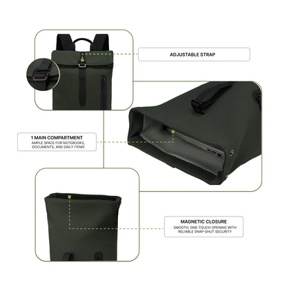 Tavero 15L Green Laptop Backpack