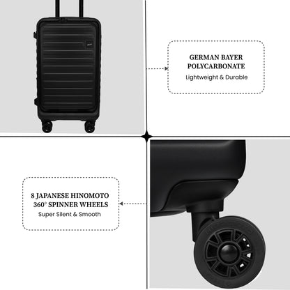 Windsor Black 56 cms Small Front Opening Trunk-Style Cabin Strolley with Laptop & Tablet Sleeves & Expander