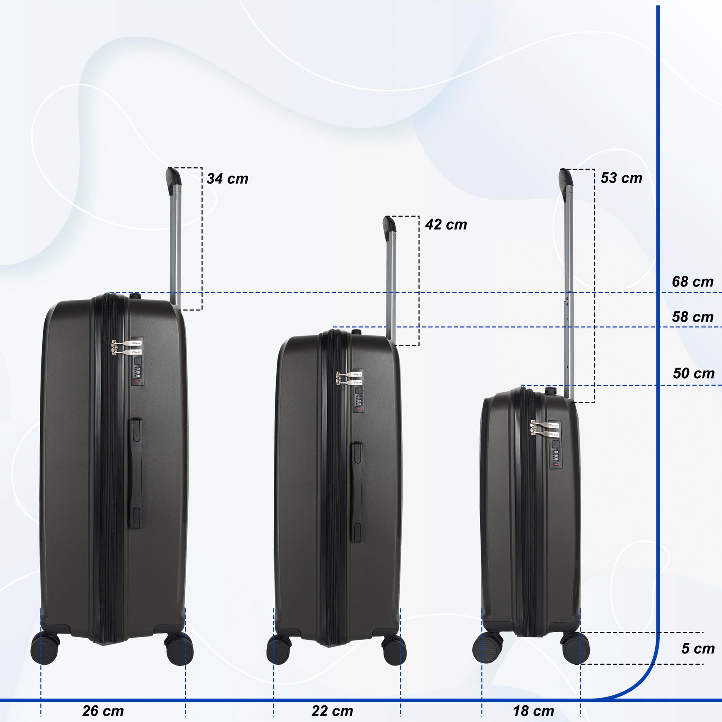 Goliath Dark Grey Expandable Cabin Suitcase Set of 3