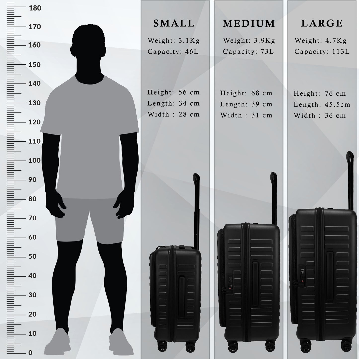 Windsor Black Set of 3 Suitcases