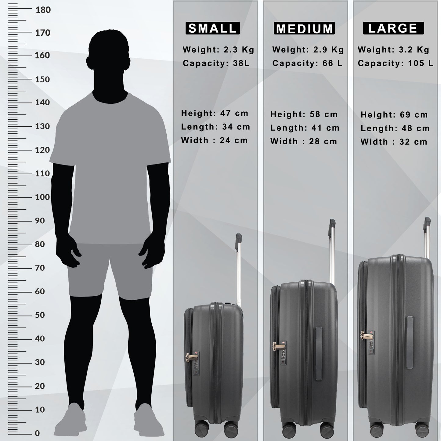 F Gear Myton Front Opening Dark Grey Set of 3 Suitcases