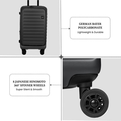 Windsor Steel Grey 56 cms Small Front Opening Trunk-Style Cabin Strolley with Laptop & Tablet Sleeves & Expander