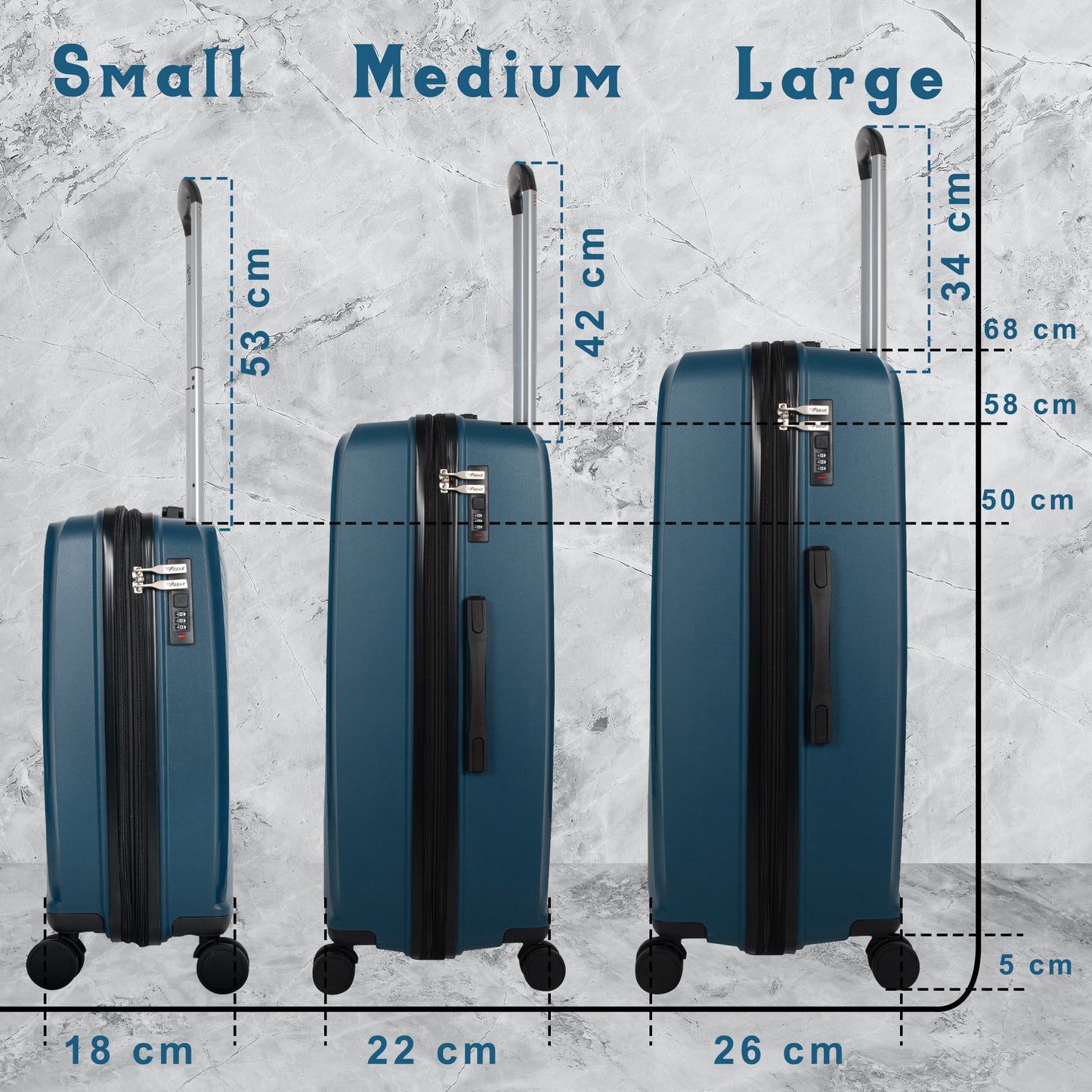 STV PP03 Peacock Blue Expandable Cabin Suitcase Set of 3
