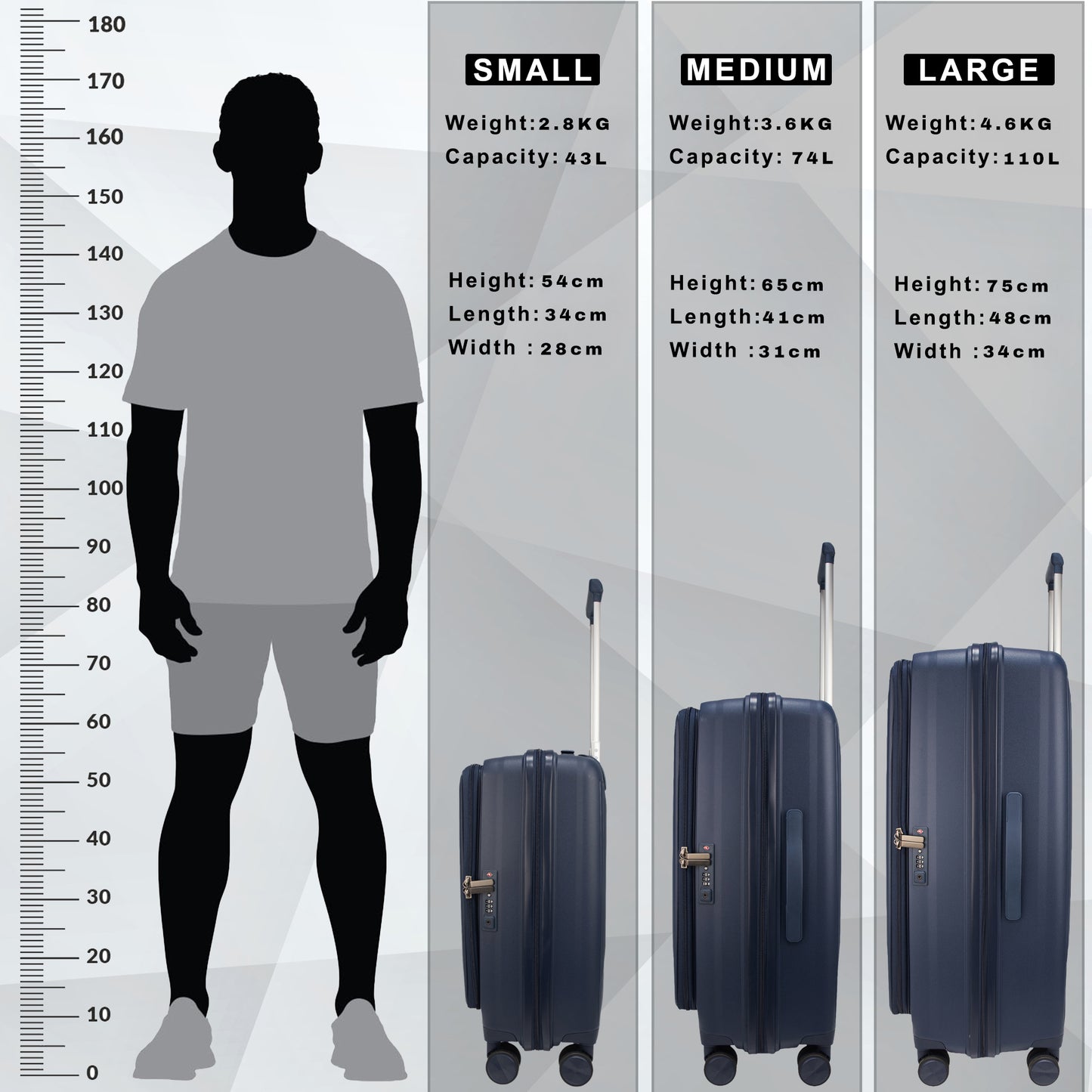 F Gear Myton Front Opening Navy Set of 3 Suitcases