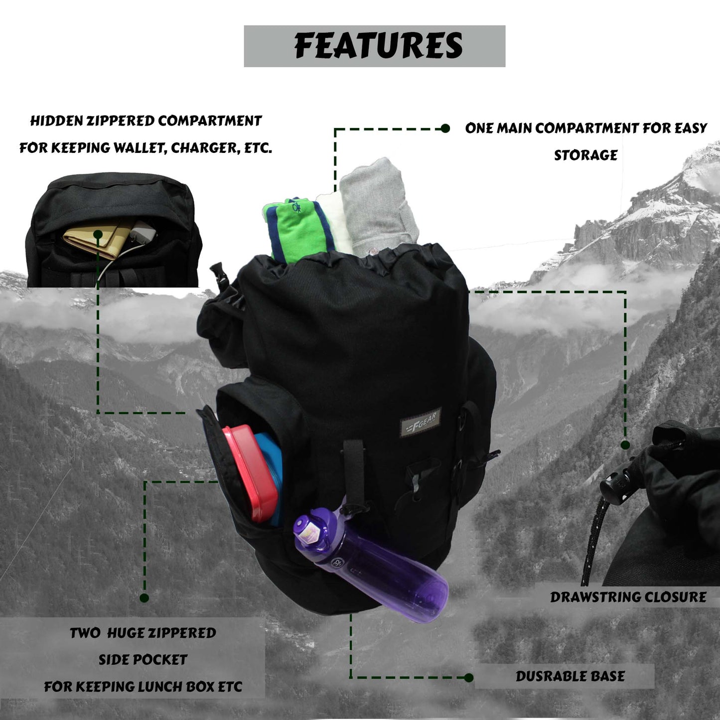 Platoon 46L Black Rucksack