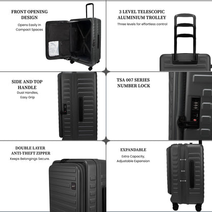 Windsor Steel Grey 68 cms Medium Front Opening Trunk-Style Check-in Strolley with Expander